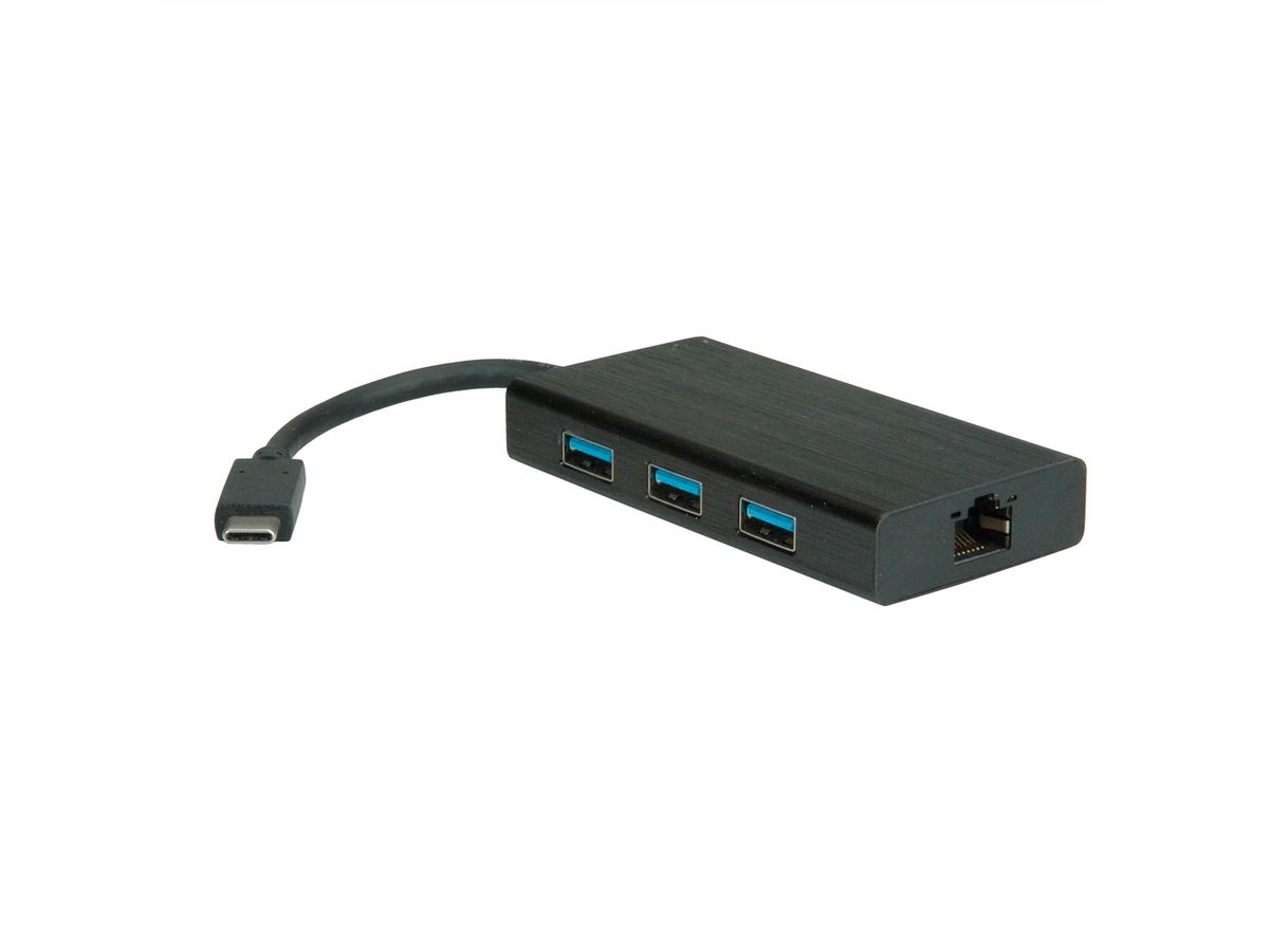 VALUE USB 3.2 Gen 1 Typ C zu Gigabit Ethernet Konverter + Hub