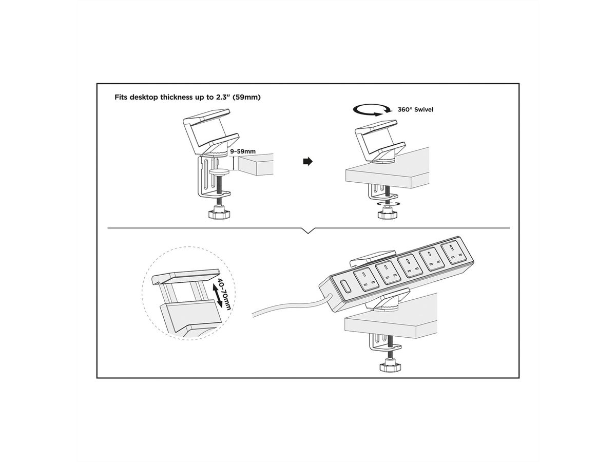 VALUE Tischklemme für Steckdosenleiste, drehbar 360°, weiß