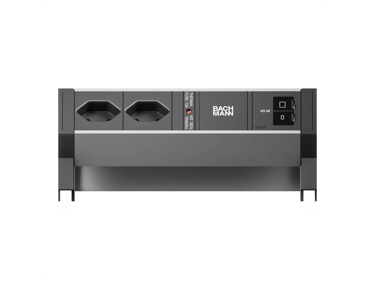 BACHMANN DESK2 ALU BLACK 2xCH 90°, 1xUSB C/C45W L=0,2m