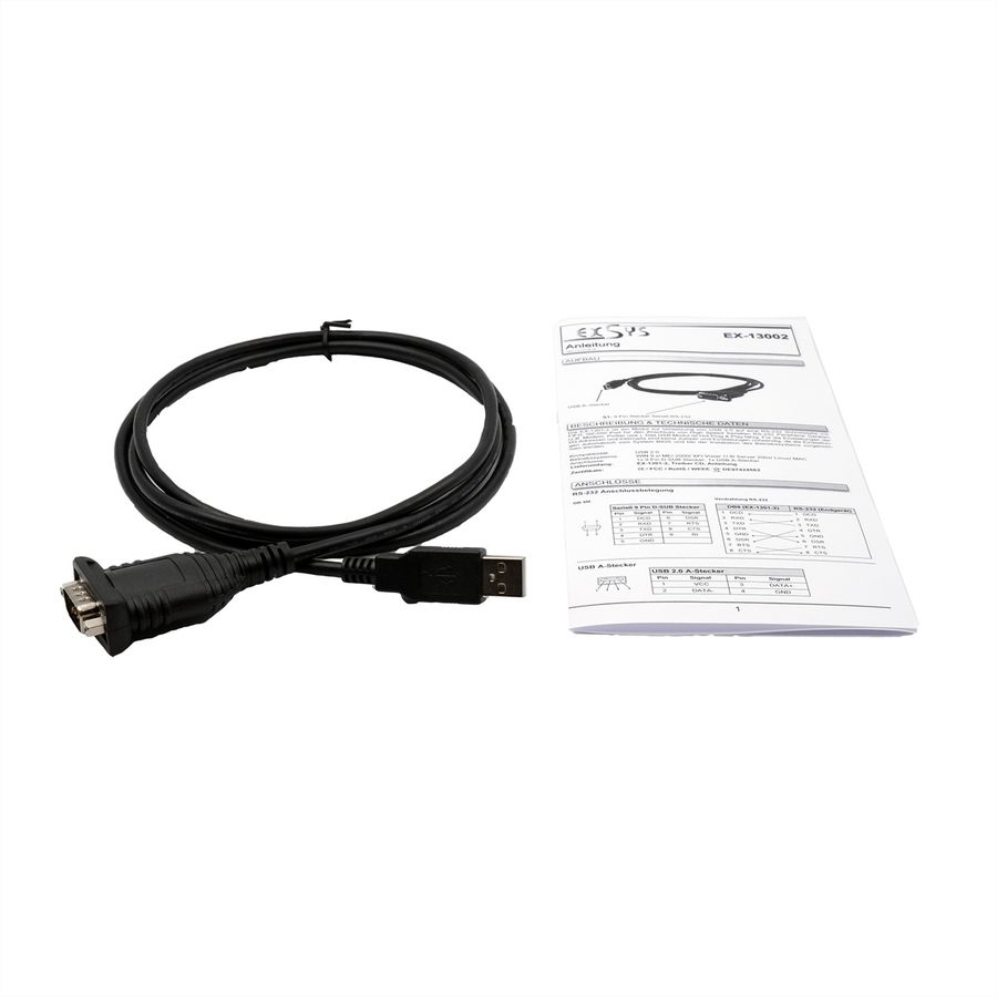 EXSYS EX-13002 USB 2.0 zu 1 x Seriell RS-232 Kabel mit 9 Pin Stecker Prolific Chip-Set