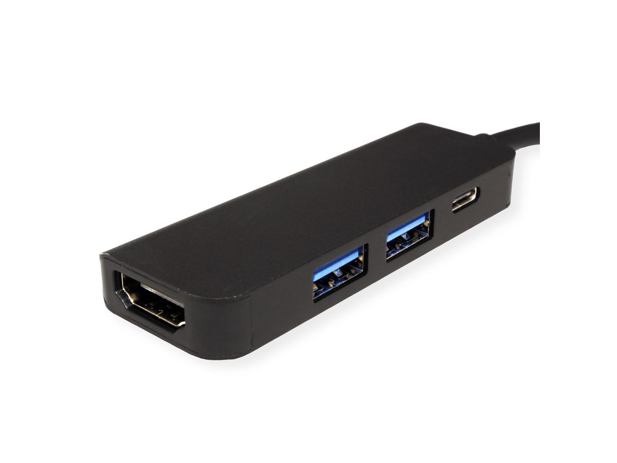 VALUE USB Typ C Dockingstation, HDMI 4K, 2x USB Typ A + Typ C PD