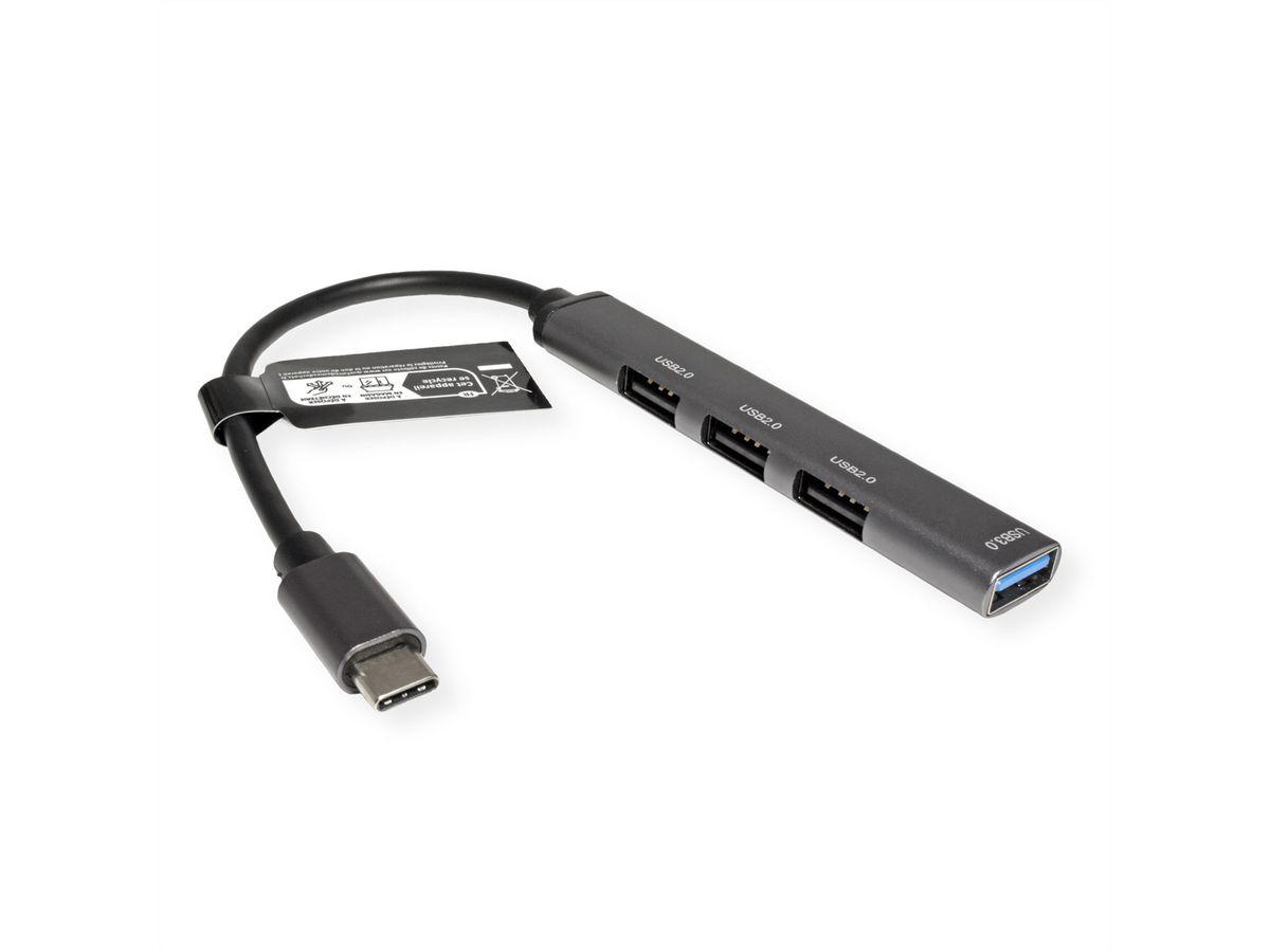 STANDARD USB 2.0 Hub, USB-C Anschluss, 4x USB-A Ports (3x USB 2.0 + 1x USB 3.2 Gen1)