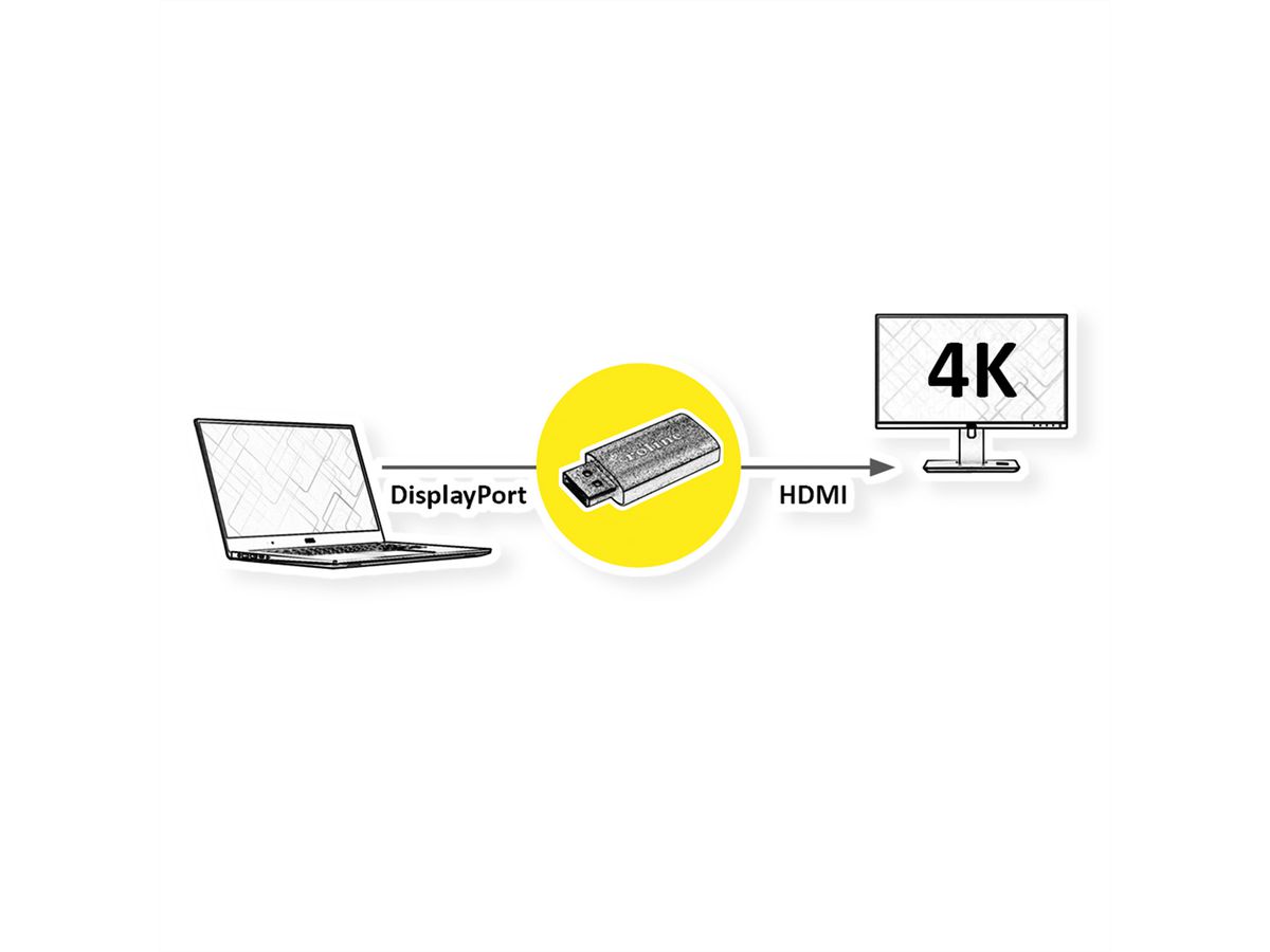 ROLINE GOLD 4K DisplayPort-HDMI Adapter, v1.2, DP ST - HDMI BU, Aktiv