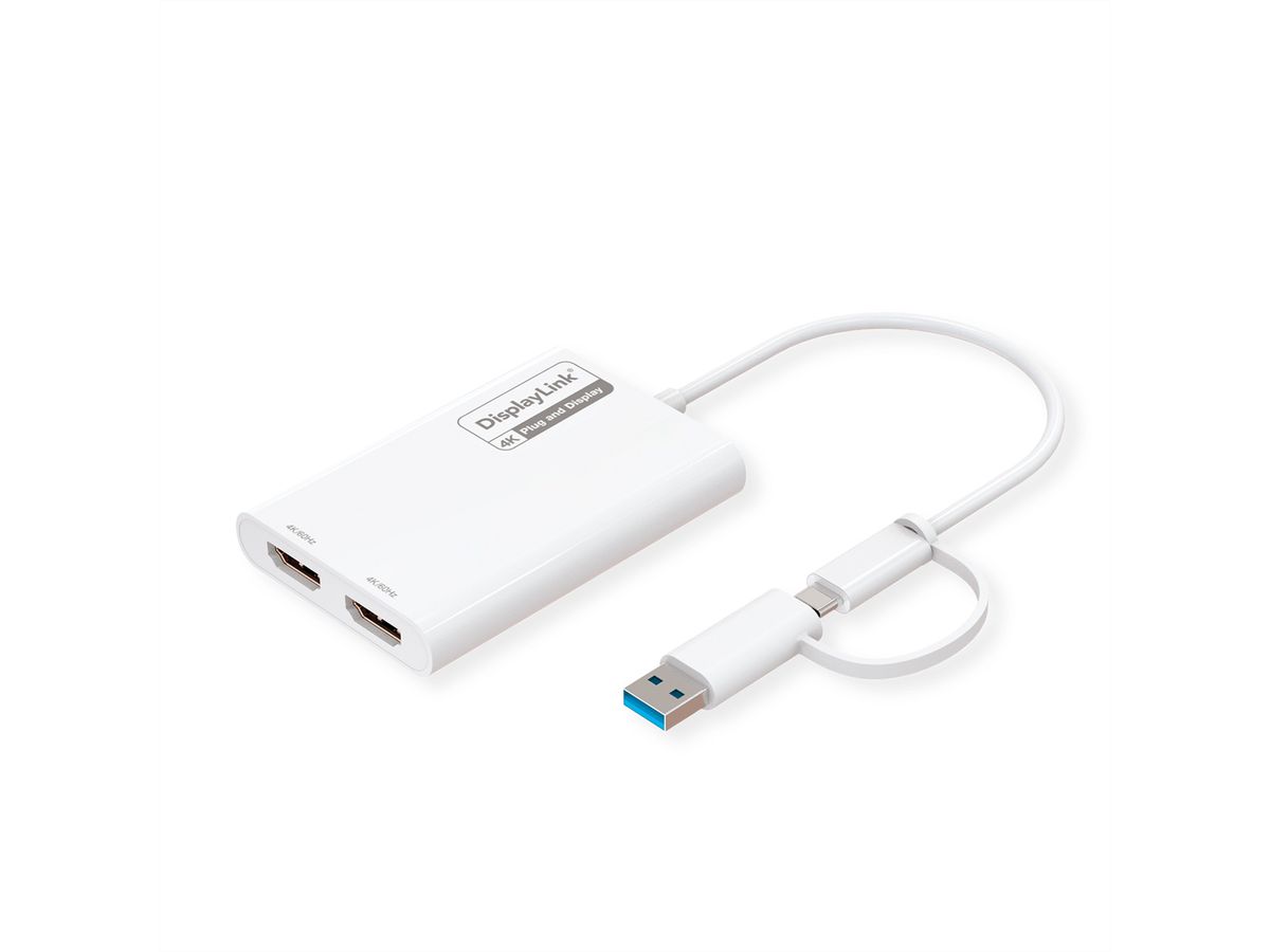 ROLINE Multi-DisplayLink Adapter USB Typ A+C - 2x HDMI, Multi-Stream 4K