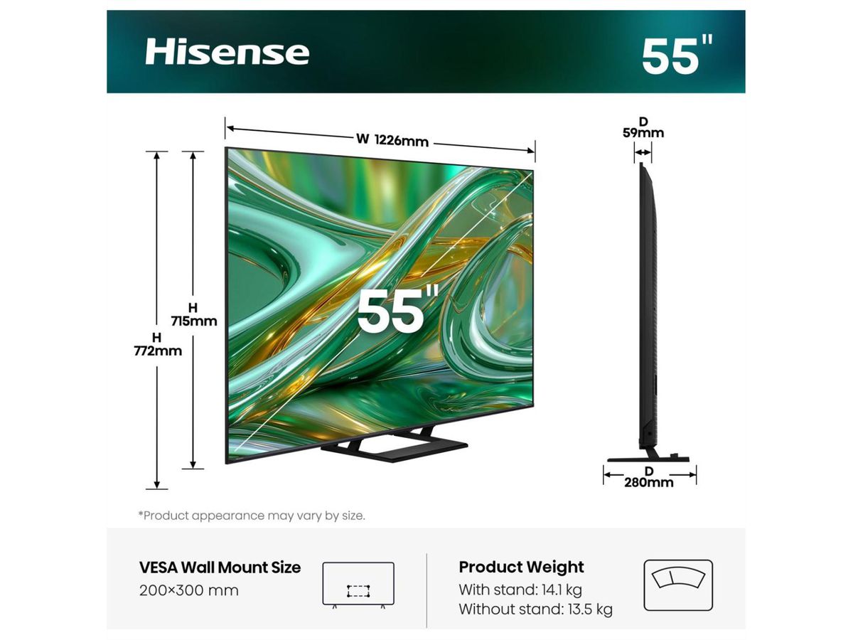 Hisense TV 55E8S 55", Mini-LED 4K, 144Hz, 600 Nits
