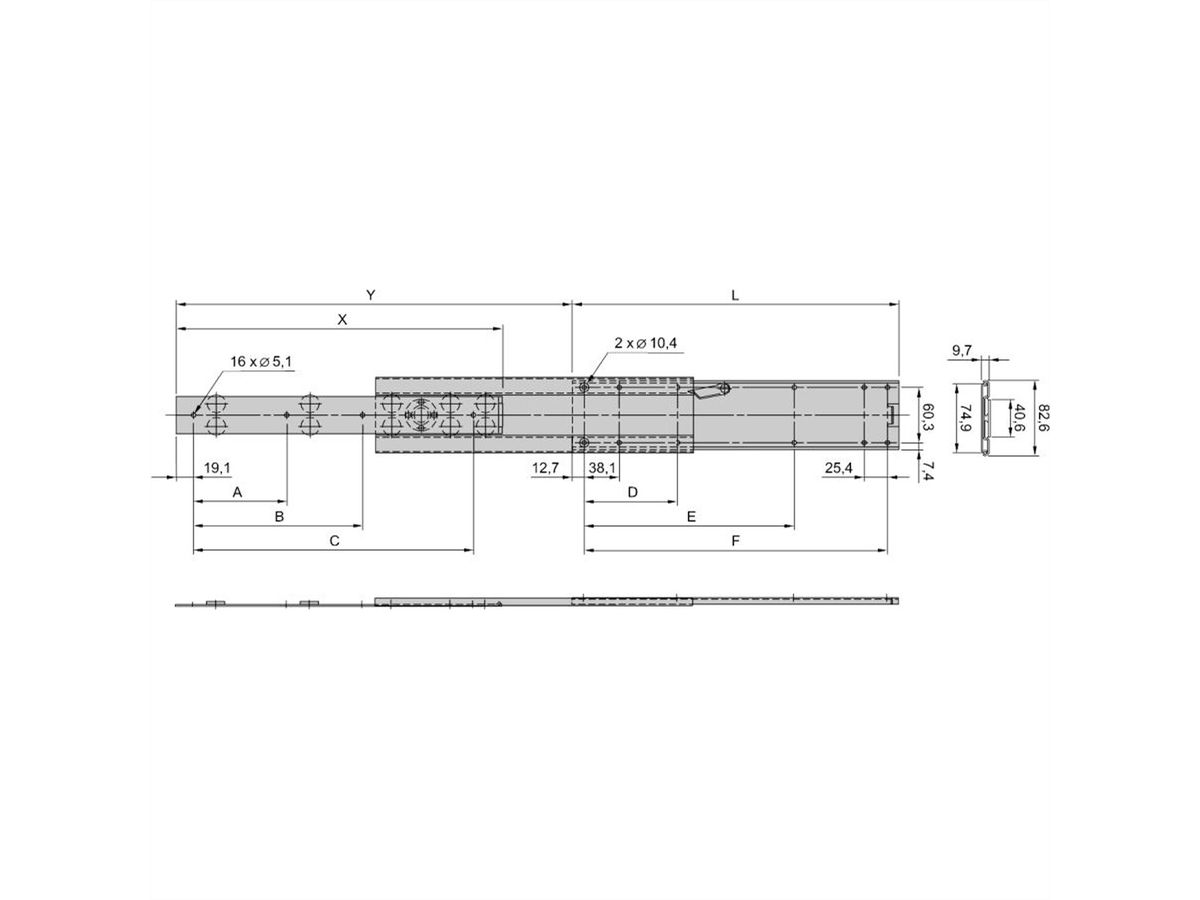 SCHROFF Universal 2 HE, schmale Teleskopschiene - TELESK.SCH.UNIV.2HE 610T (2X)