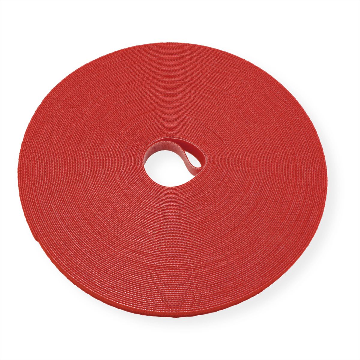 VALUE Klettband auf Rolle, 10mm, rot, 25 m