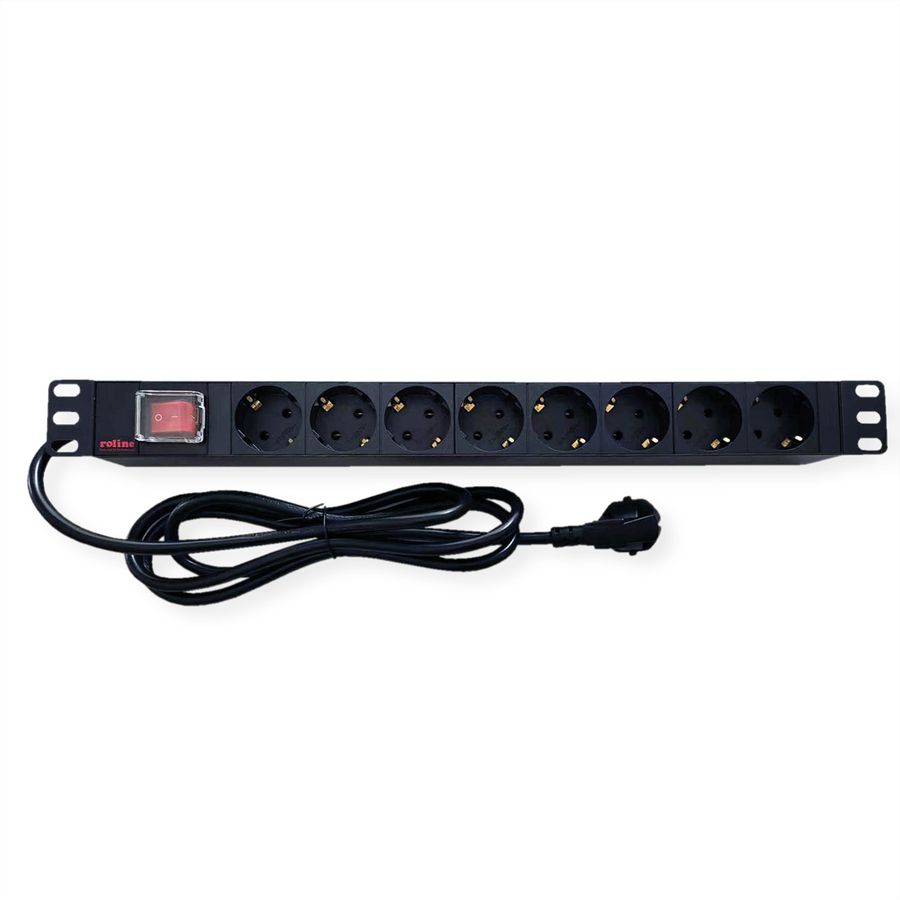ROLINE 19-Zoll-Steckdosenleiste 8fach, mit Ein-/Aus-Schalter, schwarz, 2 m