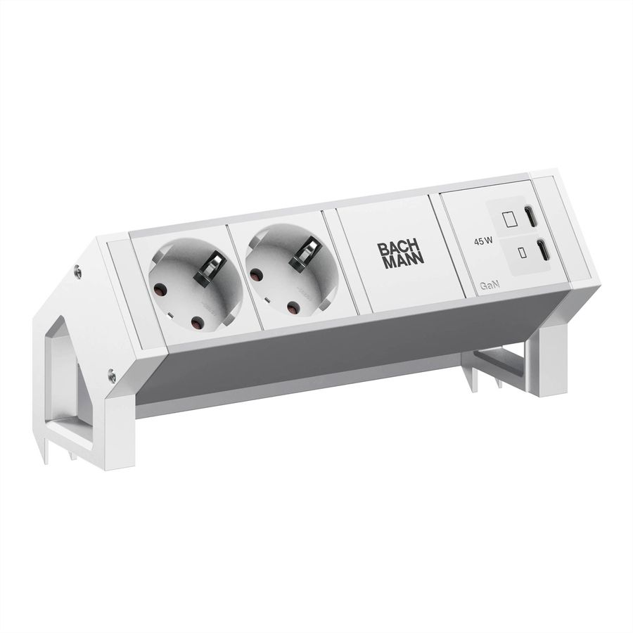 BACHMANN DESK2 ALU WHITE 2xCEE7/3, 1xUSB C/C 45W L=0,2m RAL9010