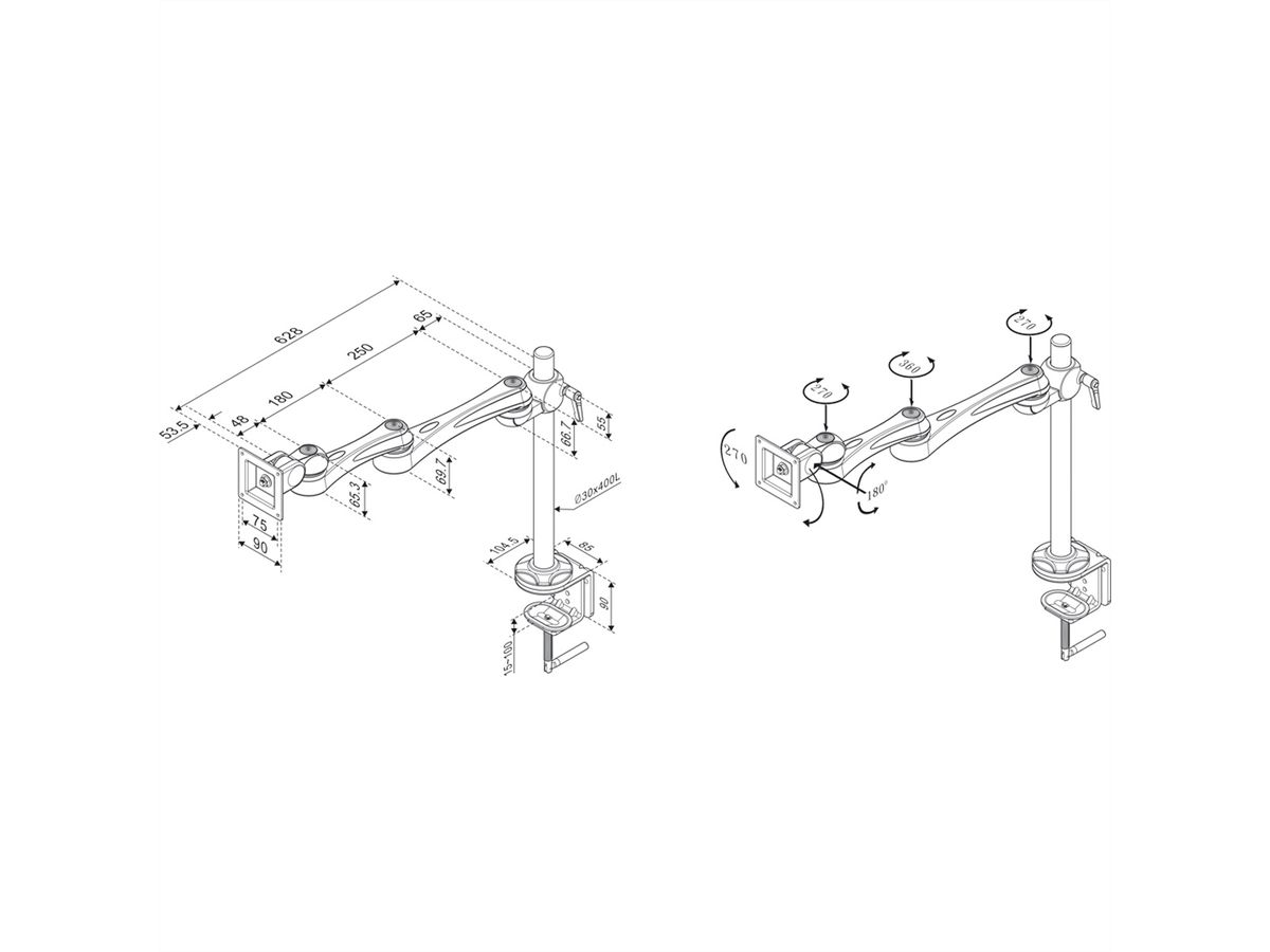 ROLINE LCD-Arm Trägerstange, 4 Gelenke, Tischmontage