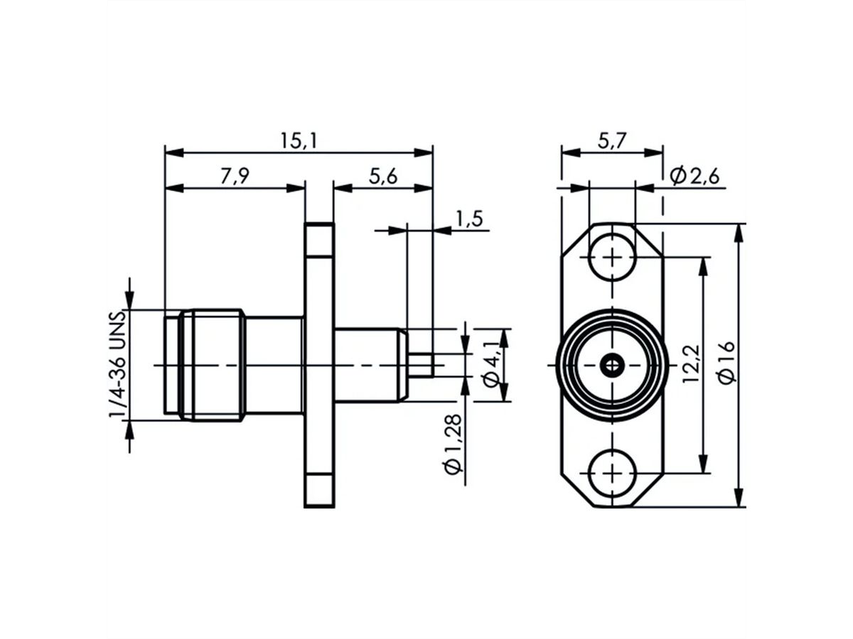 TELEGÄRTNER SMA-Einbaubuchse mit Flansch, vergoldet