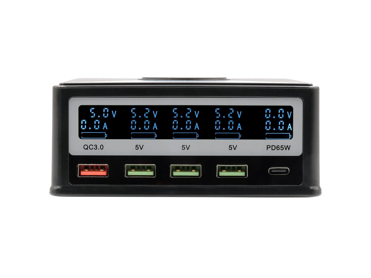 EXSYS EX-1105-2 Multiport High Power Charger mit QI 10W und USB-C PD mit max. 65W