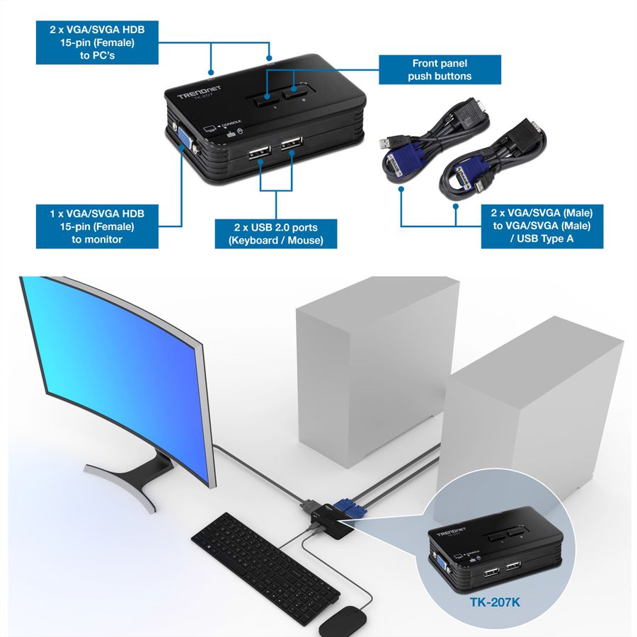 TRENDnet TK-207K 2-Port-USB-KVM-Switch