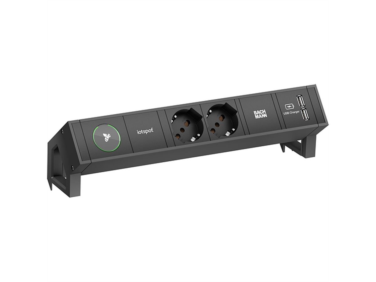 BACHMANN DESK2 iotspot 2xP40 USB, Charger 0,2m GST18, RAL9005 Italia