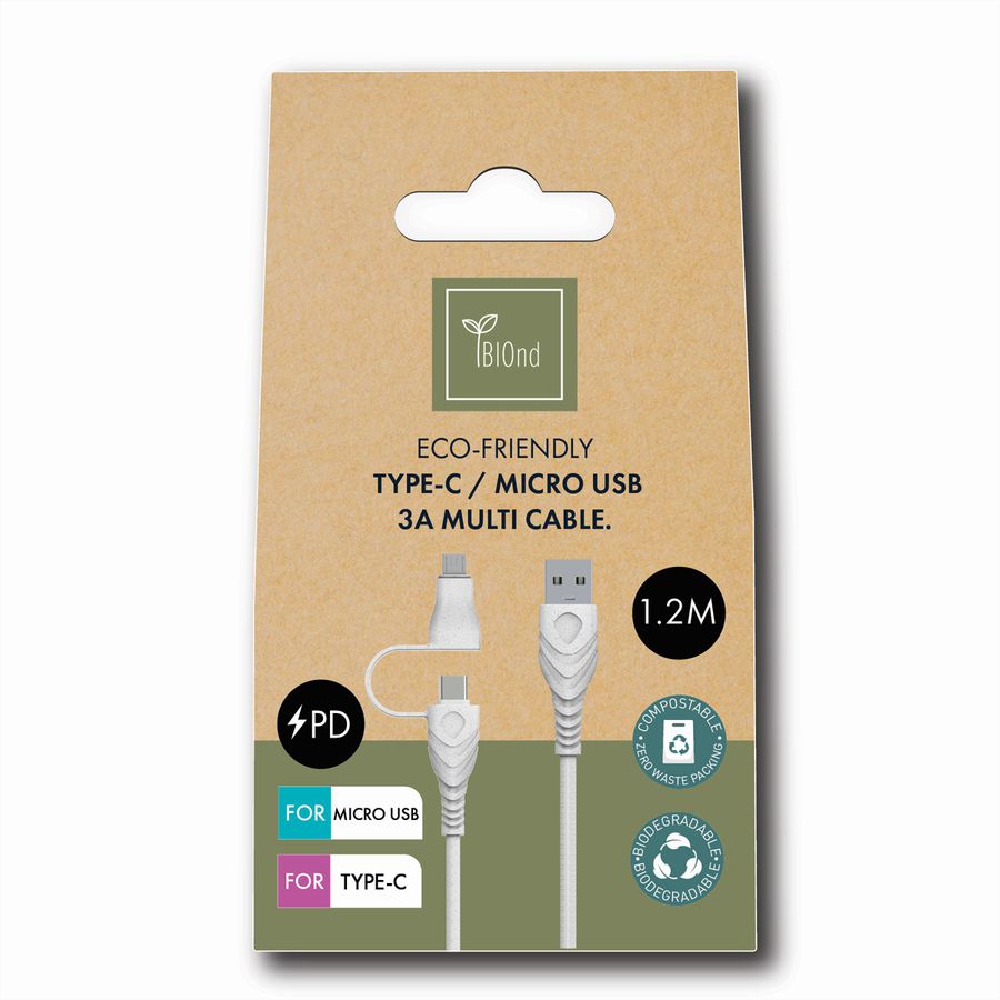 BIOnd BIO-12-TCM USB-C to Type-C+Micro 3A Cable, 1,2 m