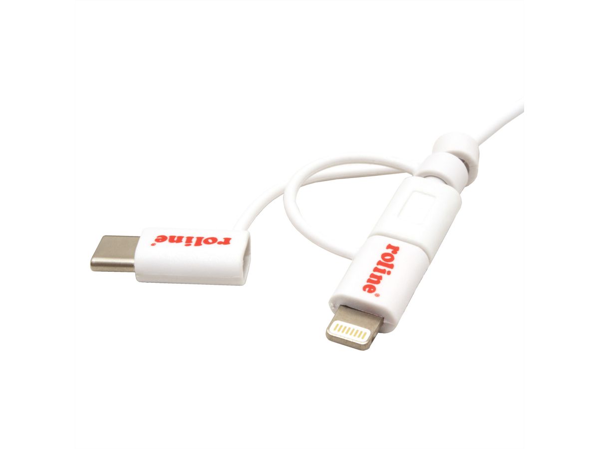 ROLINE USB 2.0 Sync- & Ladekabel Typ A - Typ C / 8-Pin / USB MicroB, weiß, 1 m