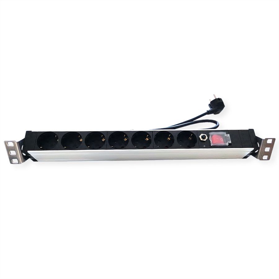 VALUE 19-Zoll-Steckdosenleiste 7fach mit Überlastschutz, 1 HE, Schutzkontakt-Stecker, 1,8 m