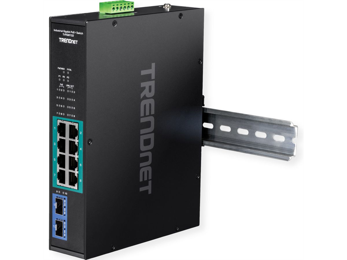 TRENDnet TI-PGM102 10 Port Rail Switch  Industrial Gigabit PoE+