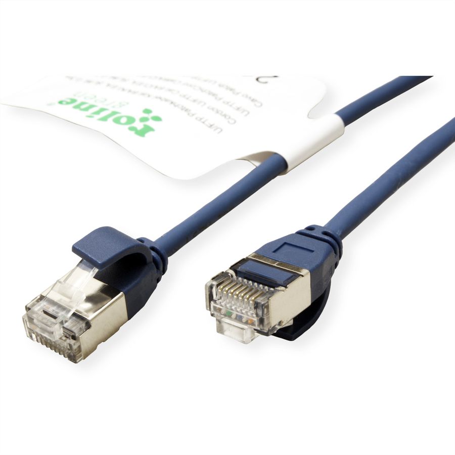 ROLINE GREEN U/FTP Patchkabel Cat.6A (Class EA), LSOH, slim, blau, 0,15 m