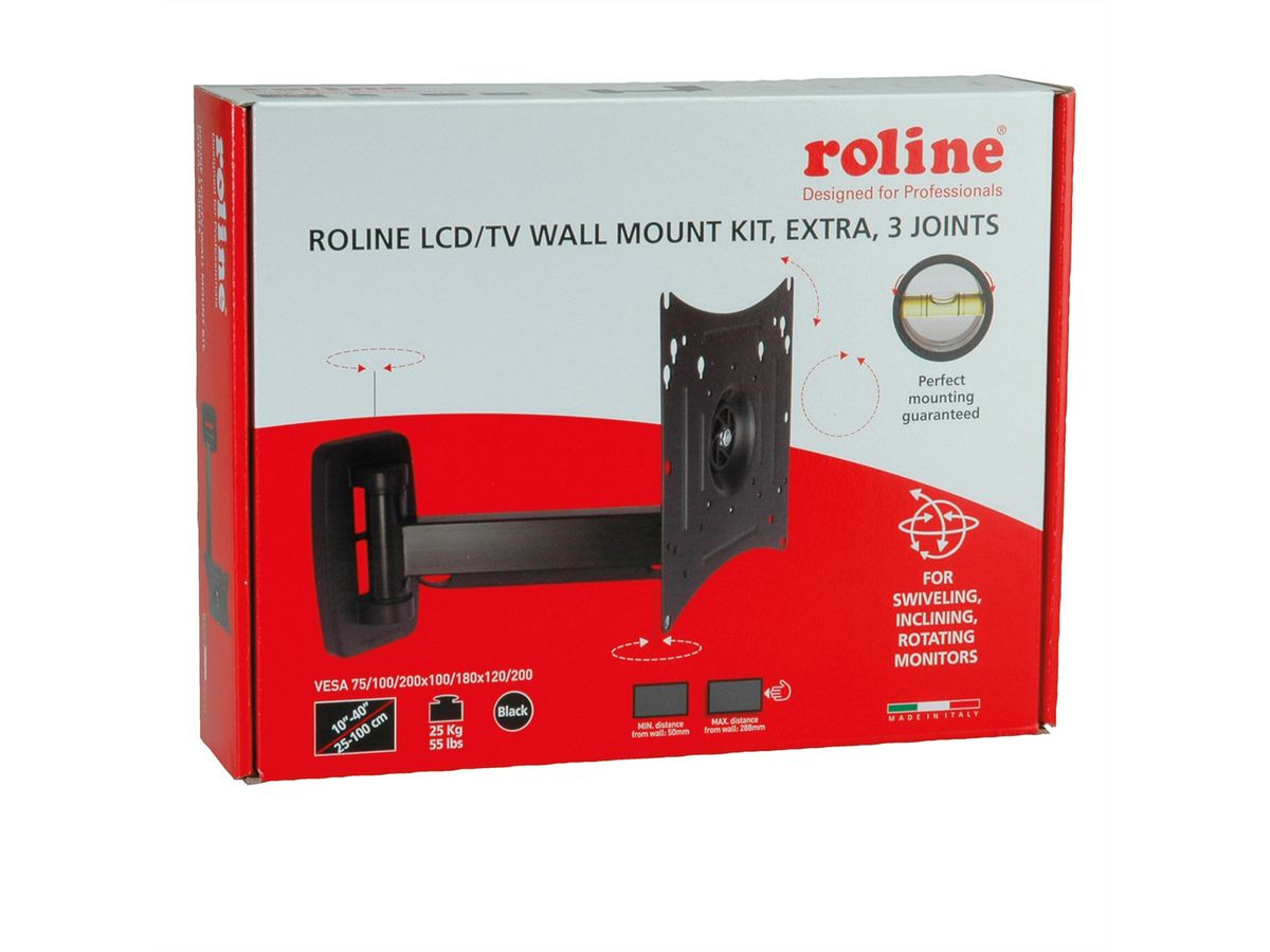 ROLINE LCD/TV-Wandhalterung, Extralang, 4 Drehpunkte, 10-40 Zoll, bis 25 kg