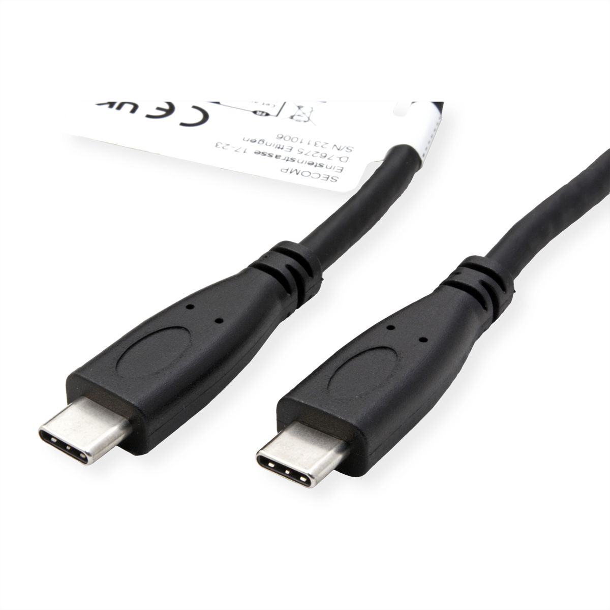 ROLINE USB 3.2 Gen 2 Kabel, USB C-C, ST/ST, 4K UHD-1, 10Gbit/s, Emark, 100W, schwarz, 0,5 m