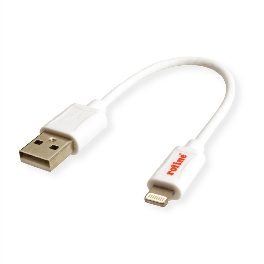 ROLINE USB 2.0 Sync- & Ladekabel mit 8pin-Konnektor, weiß, 0,15 m