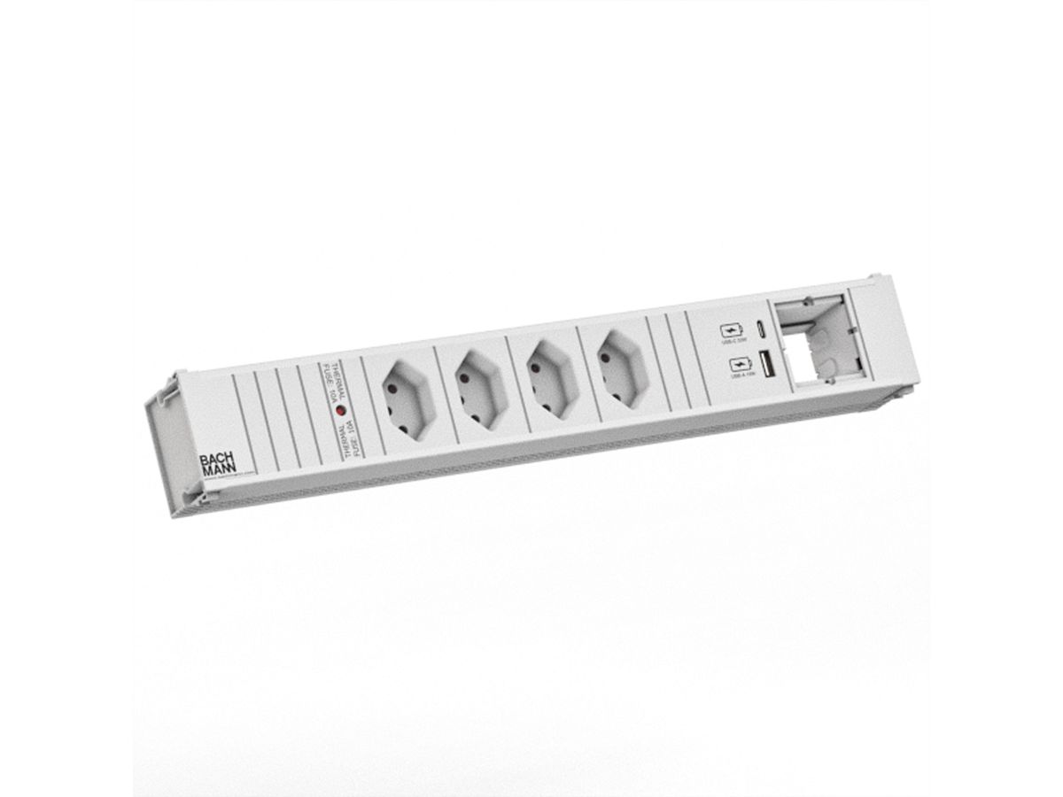 BACHMANN CONI 4xCH 0° 1xUSB A/C 22W 1xCM 0,2m GST18 RAL9010