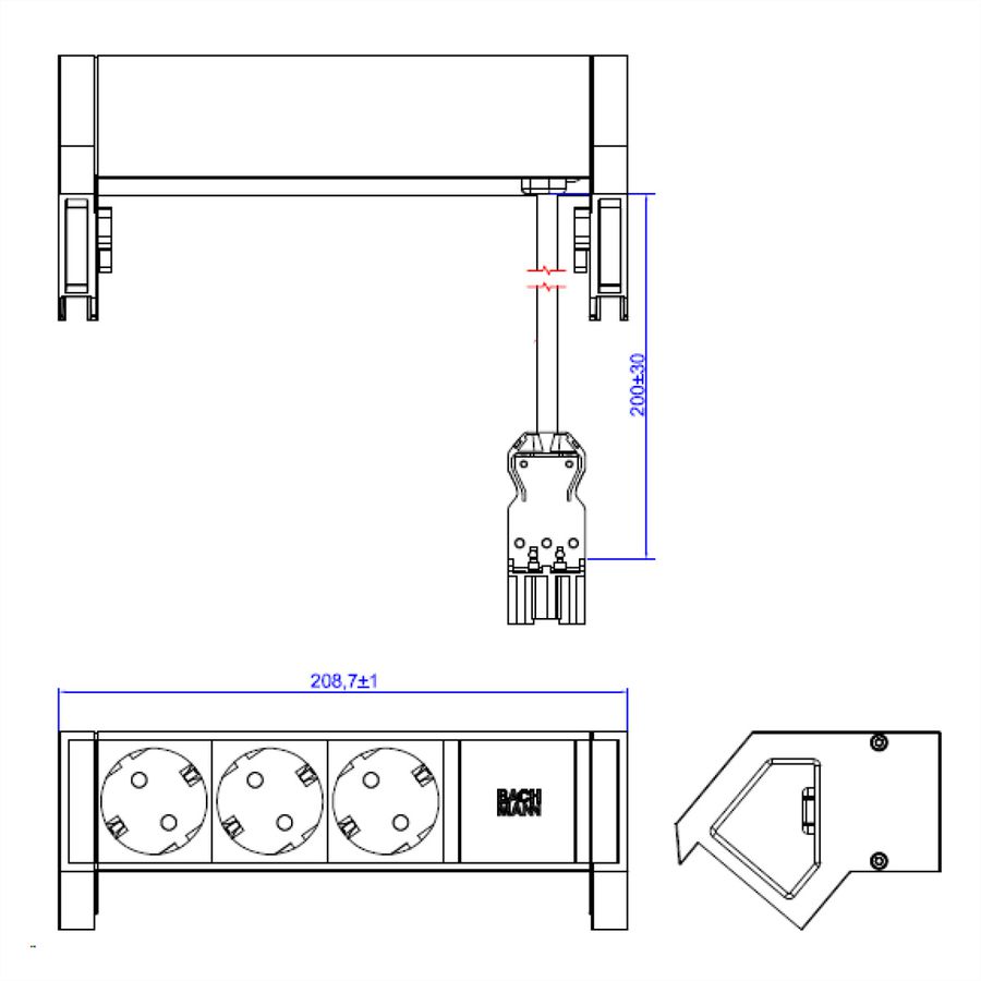 BACHMANN DESK2 ALU WHITE 3xCEE7/3 0,2m GST18 RAL9010