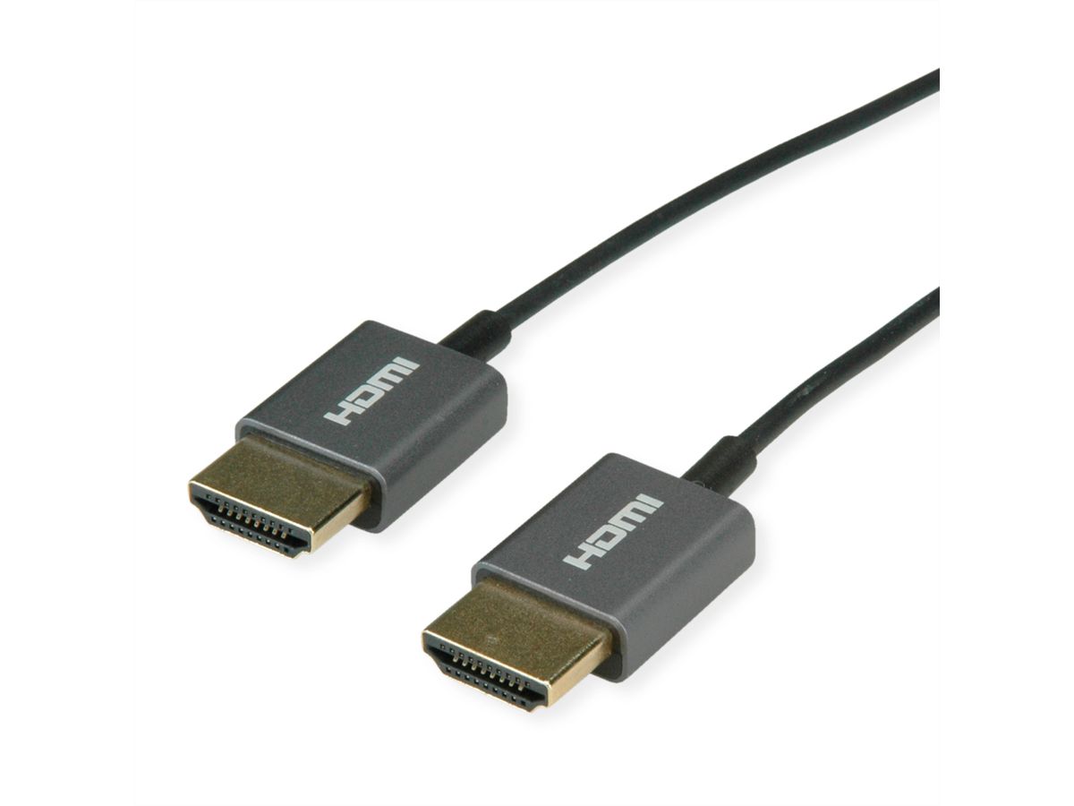 ROLINE 8K HDMI Ultra HD Kabel mit Ethernet, ST/ST, ultra-slim, koaxial, schwarz, 1,5 m