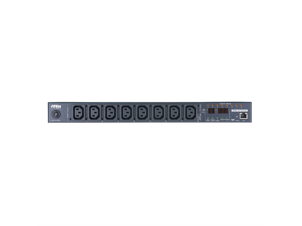 ATEN PE8108G IP-Fernschaltsteckdose, 8 Port, 1HE, 8xC13, 10A, Einzel-P.-Messung