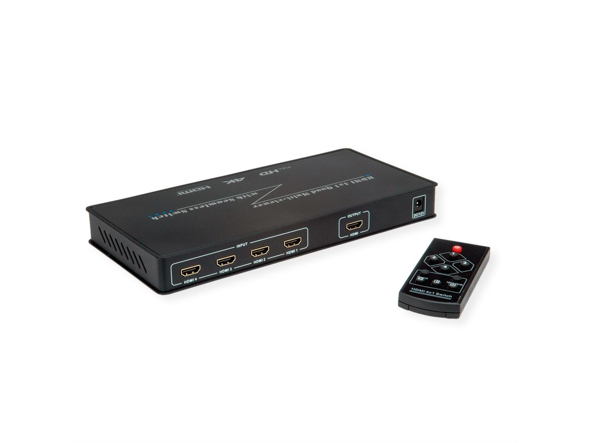 ROLINE HDMI 4x1 QUAD Multi-Viewer Switch, nahtlose Umschaltung