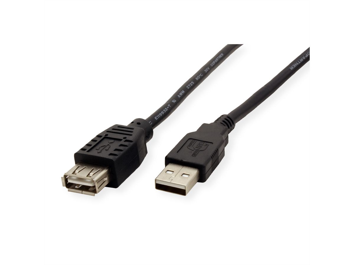 ROLINE USB 2.0 Kabel, Typ A-A, ST/BU, schwarz, 1,8 m