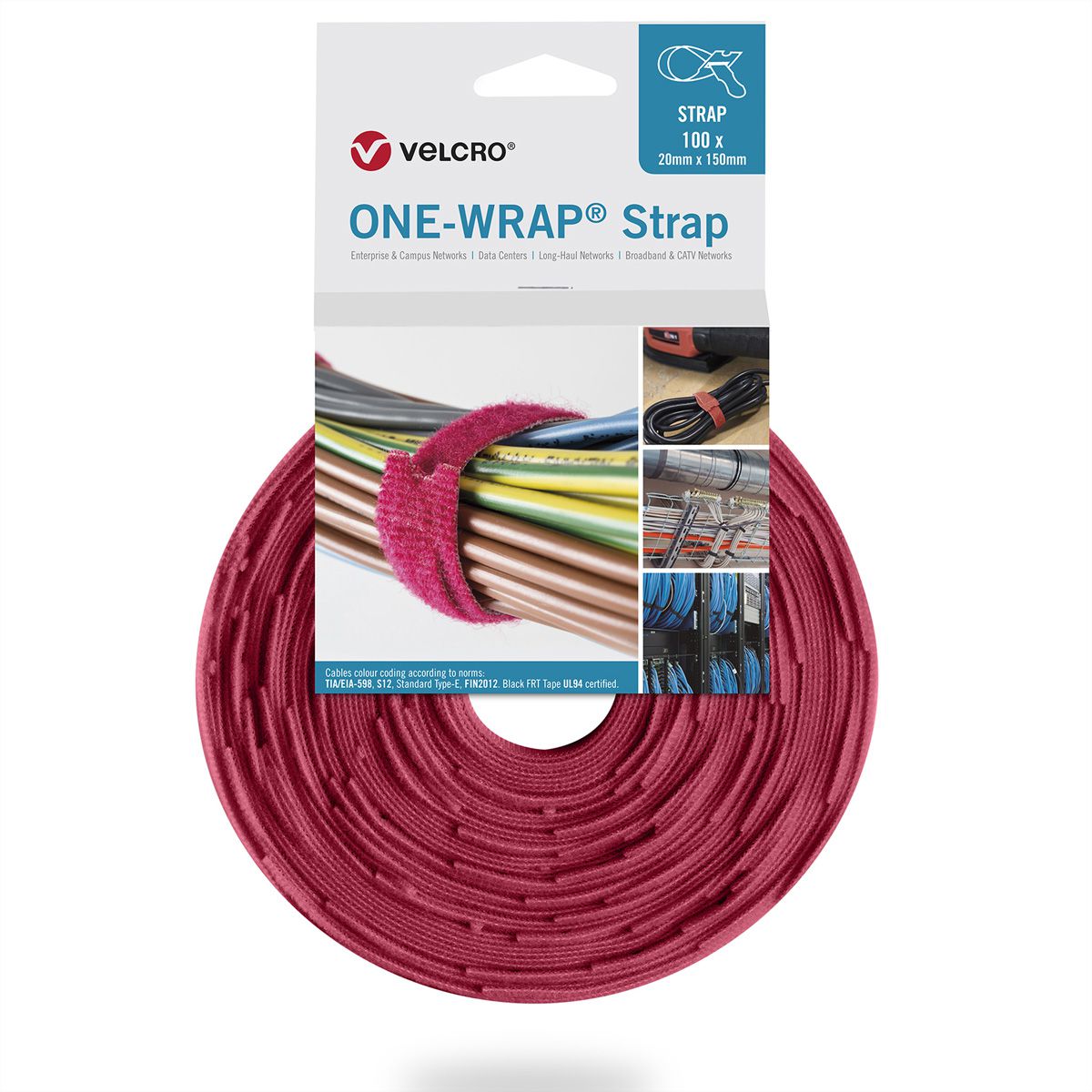 VELCRO® One Wrap® Strap 20mm x 230mm, 100 Stück, rot