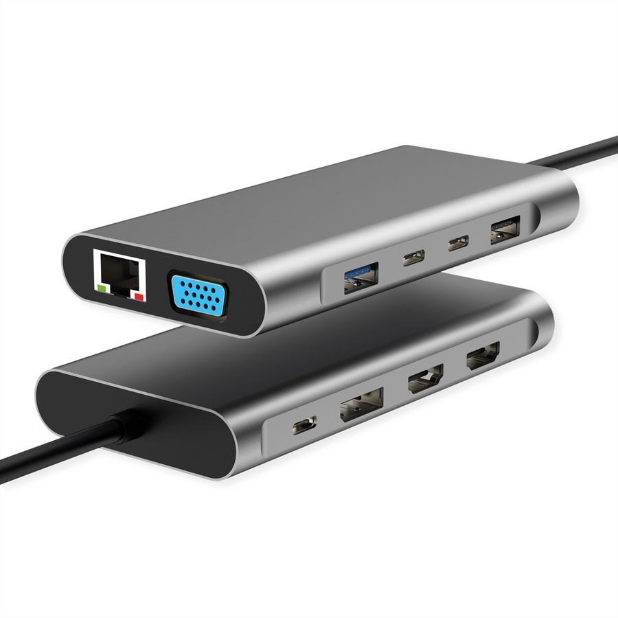 VALUE USB-C Dockingstation, 4k HDMI, DP, VGA, Gigabit Ethernet, USB-C, USB-A, PD