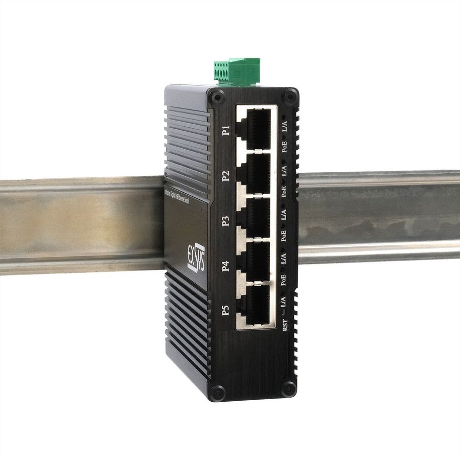 EXSYS EX-62030MPOE Mini 5-Port Industrial Gigabit PoE+ Switch, Web-Managed