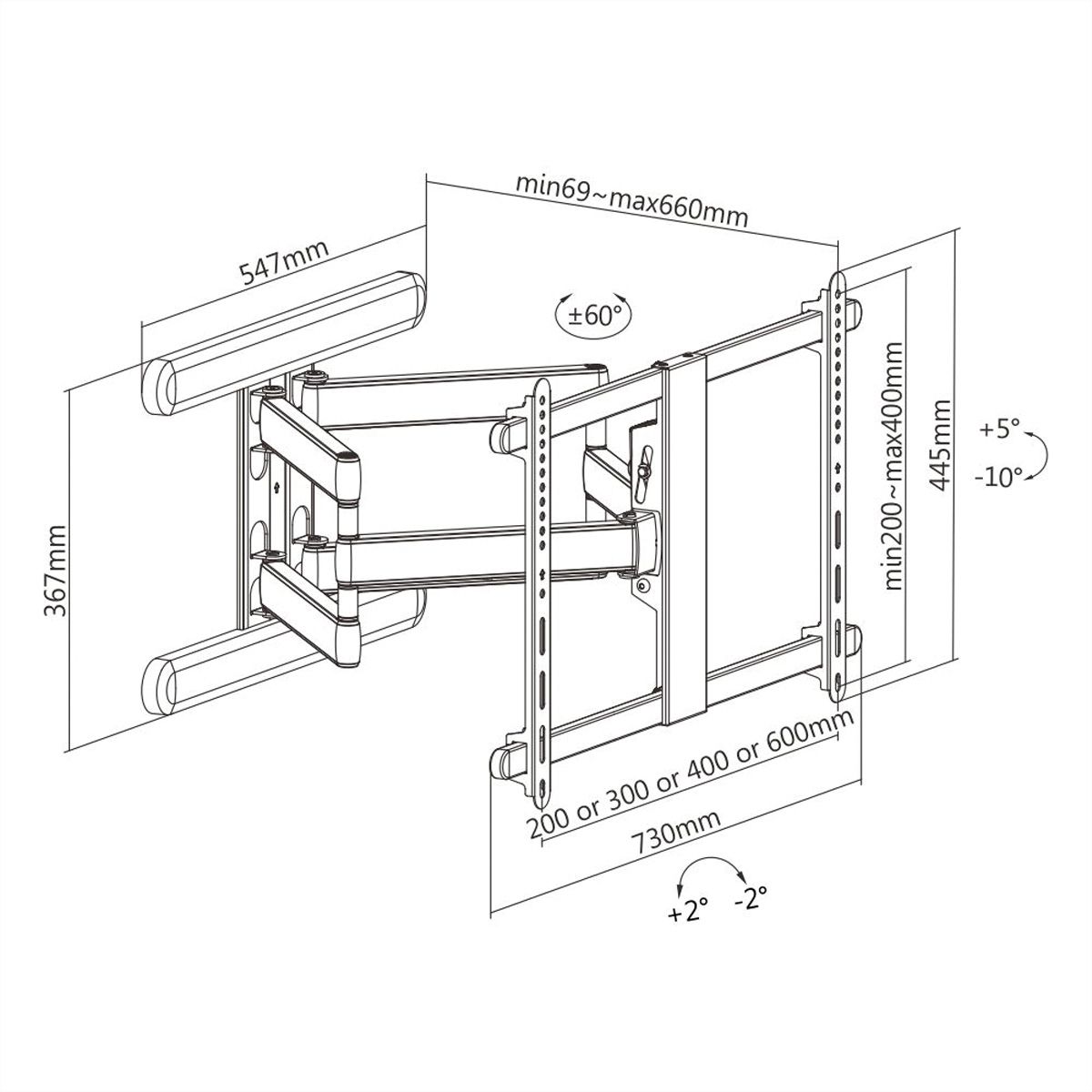 ROLINE PREMIUM TV-Wandhalterung, hoch-flexibel, 37-80 Zoll, bis 70 kg