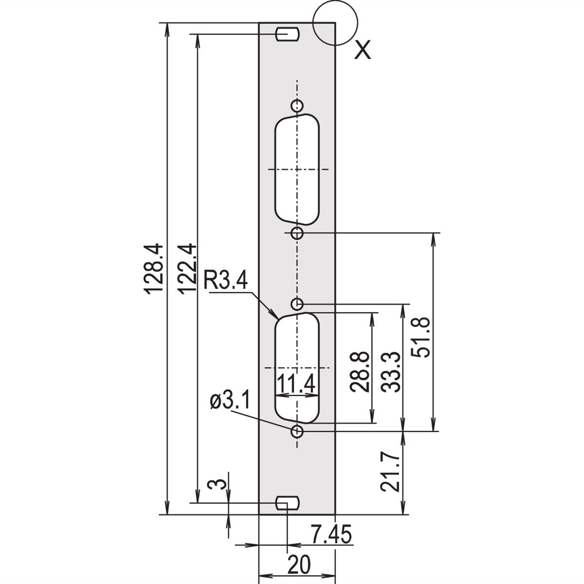 SCHROFF Frontplatten für D-Sub Steckverbinder - FRONTPR. 3HE 4TE 2X15 POLIG