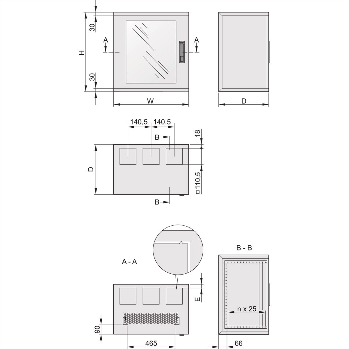 SCHROFF EPCASE 20 HE, (H x B x T) 962 x 600 x 600 mm