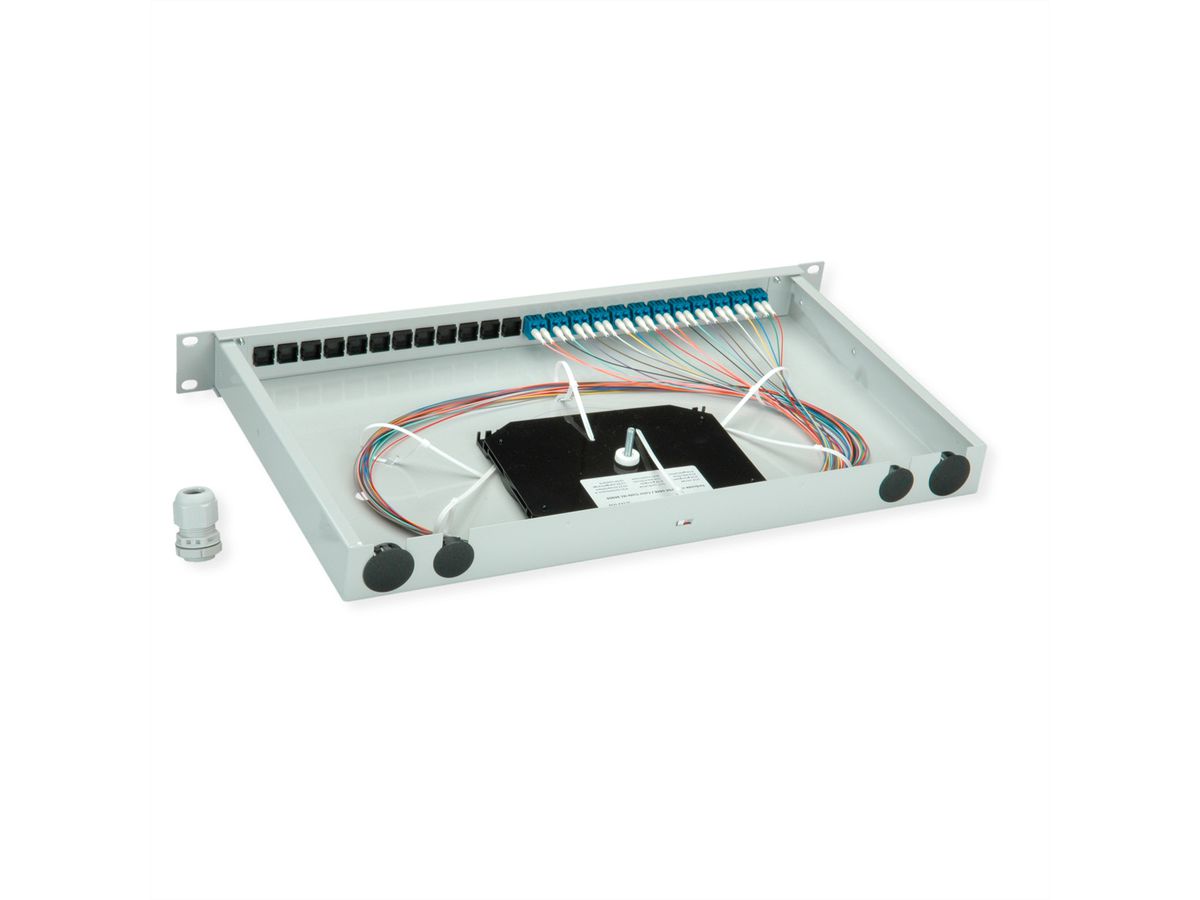 TELEGÄRTNER BASIS eco LWL-Panel mit Kupplungen & Pigtails, 12x LC Duplex, blau, OS2 PC, Grade C