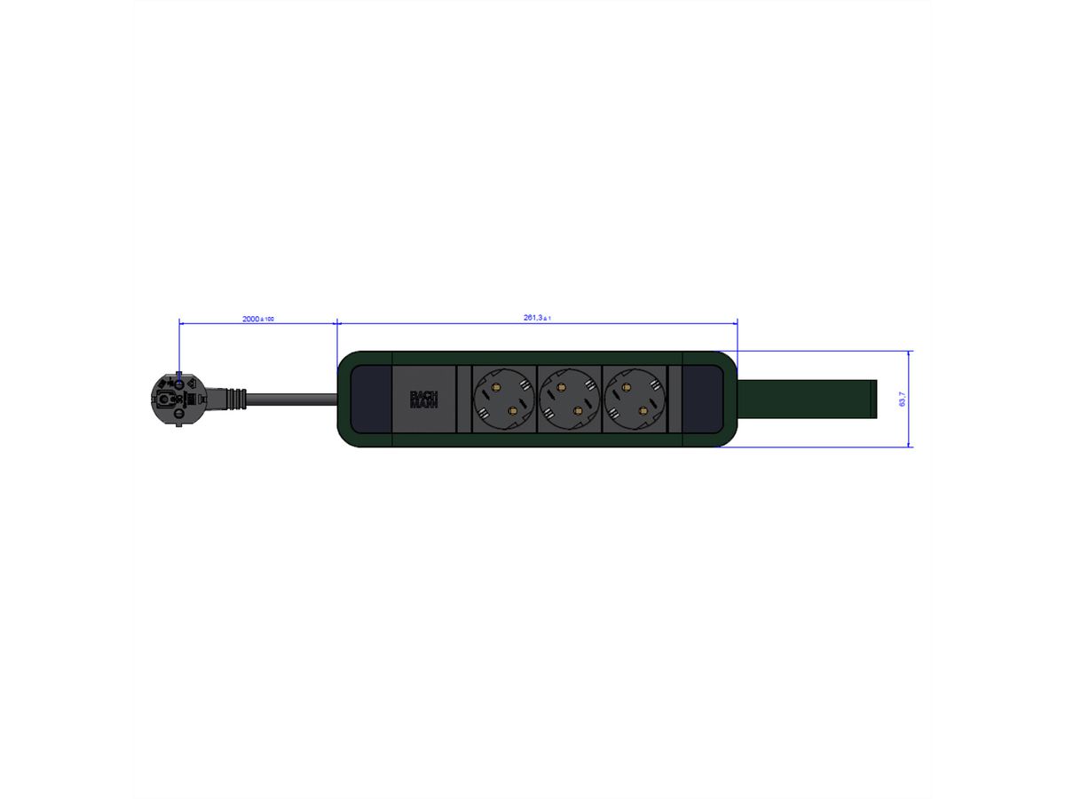 BACHMANN PRIMO 2 3xCEE7/3 mit Schlaufe 2,0m CEE7/7 RAL6028