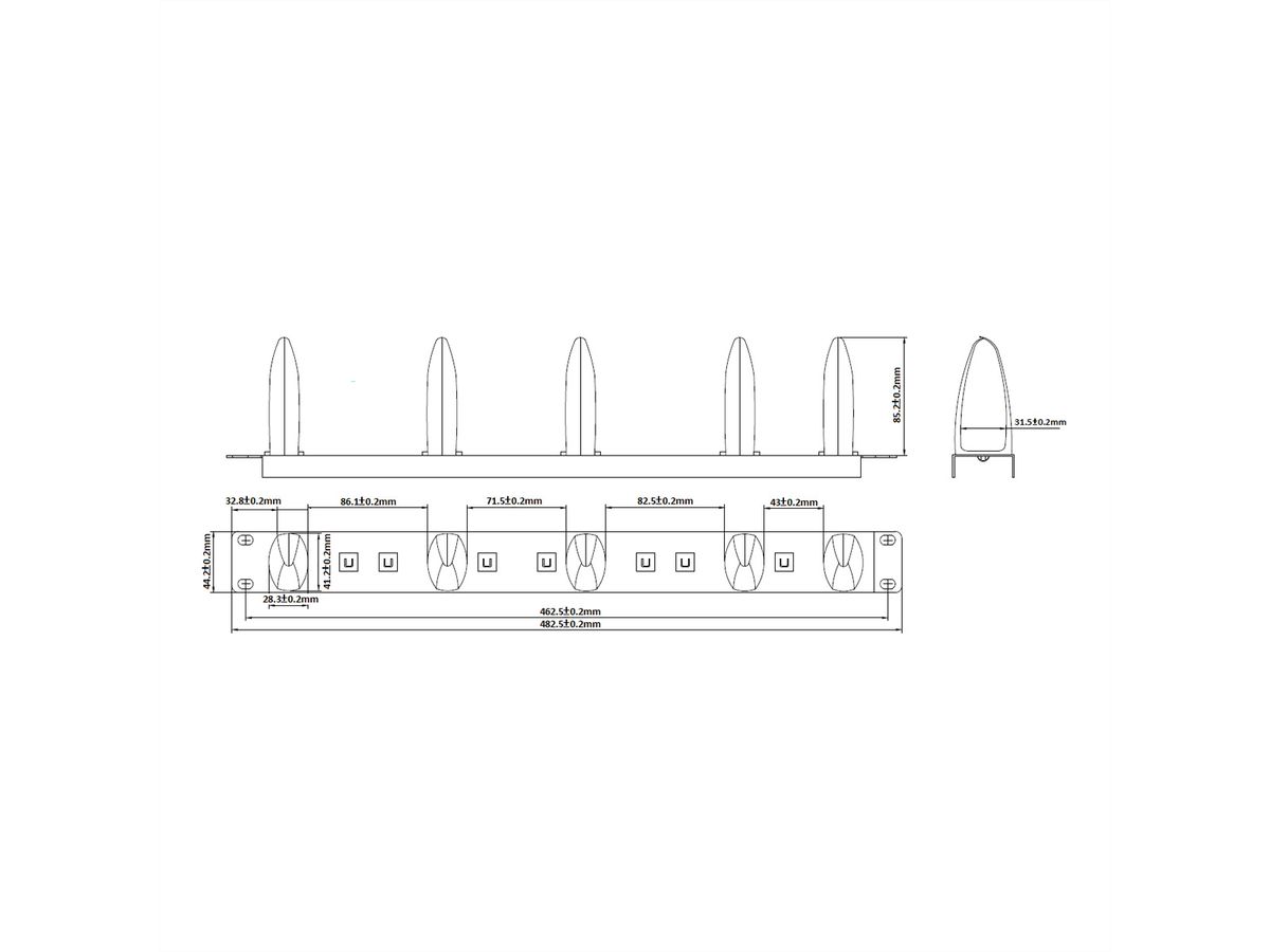 VALUE 19"-Frontplatte 1HE mit 5 Kabelösen, grau