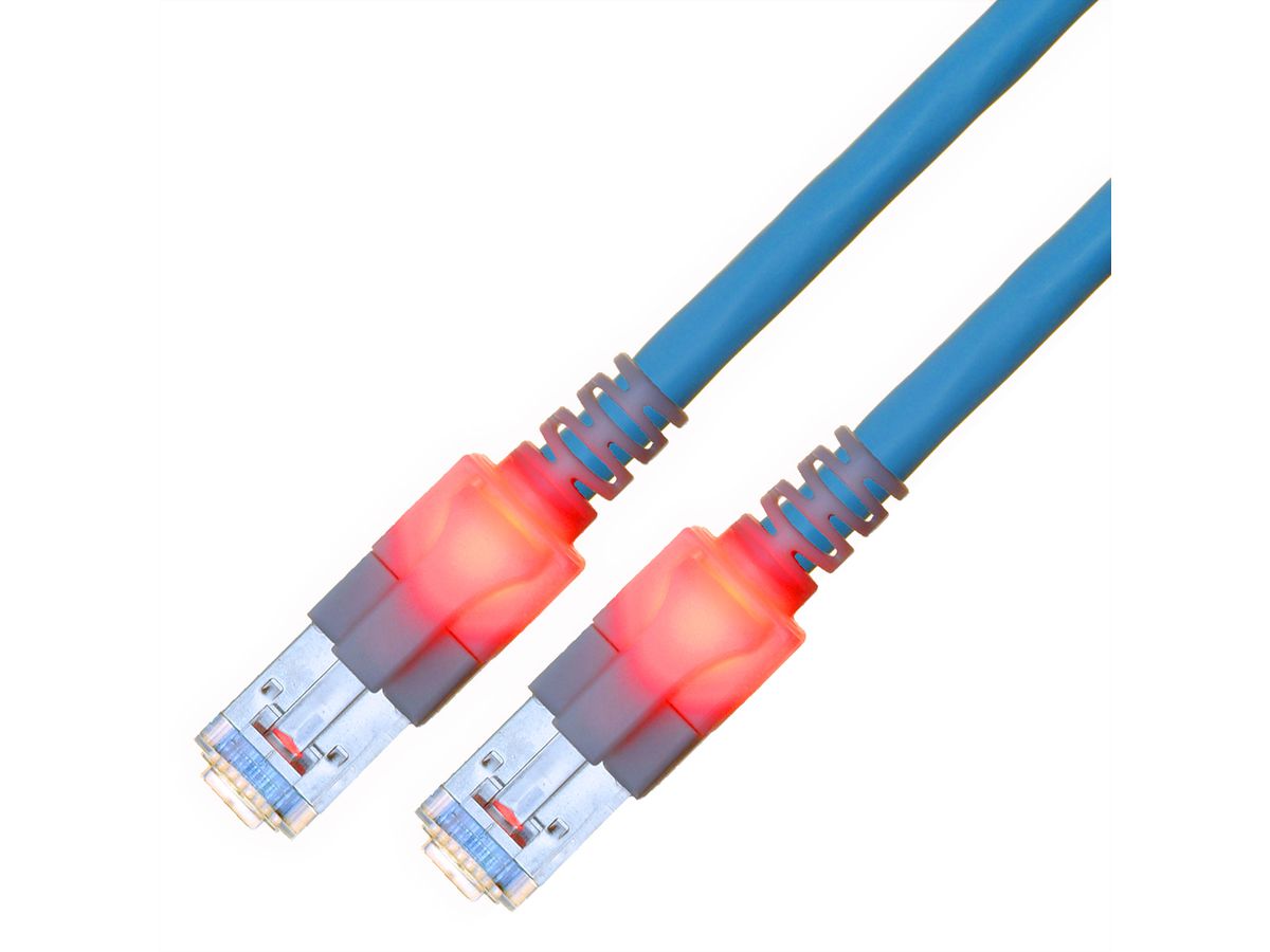 EasyLan DualBoot LED Patchkabel RJ45 S/FTP Kat.6 (Class E), mit saCon Stecker, LSOH, blau, 2 m