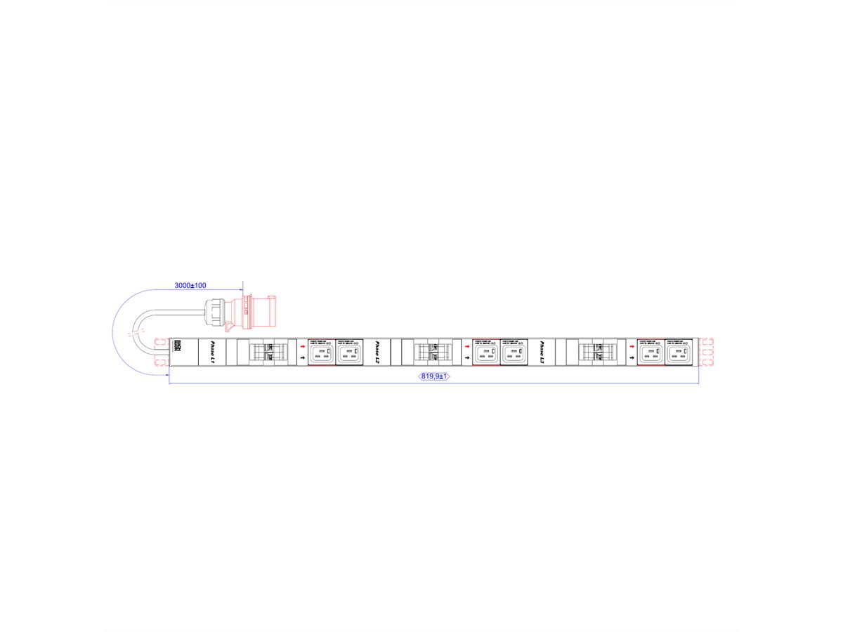 BACHMANN IT PDU ALU 0HE 6x C19 6x Leitungsschutzschalter CEE 3x32A rot