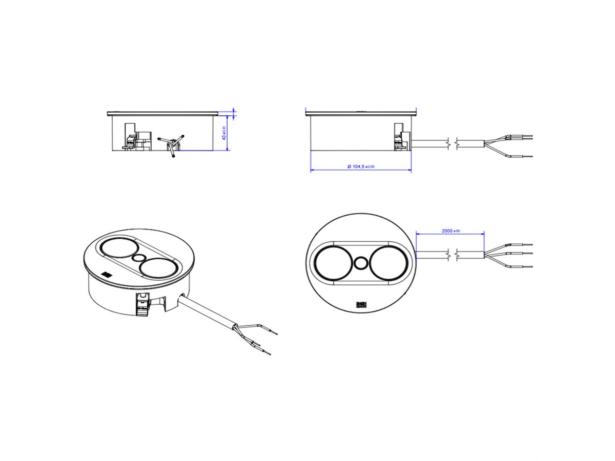 BACHMANN TWIST 2 1xUTE 1xUSB A/C 22W 2,0m AEH RAL9005 30GE rund