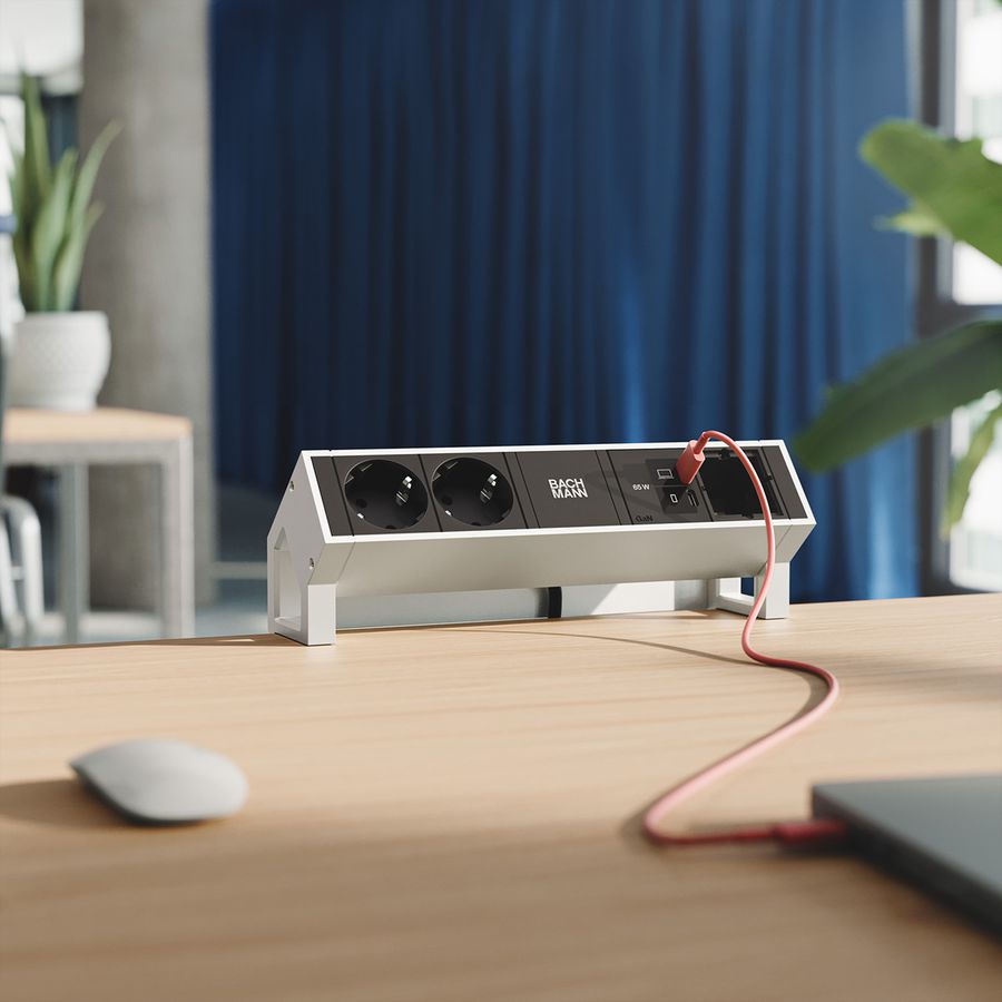 BACHMANN DESK2 2xCEE7/3 1xUSB C/C 65W, 1xCM L=0,2m INOX