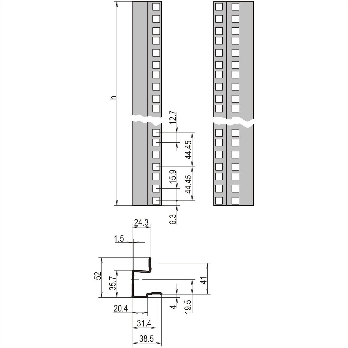SCHROFF 19"-Winkelprofile mit Universal-Lochung (EIA) - WINKELPROFILE SATZ 34HE 7021