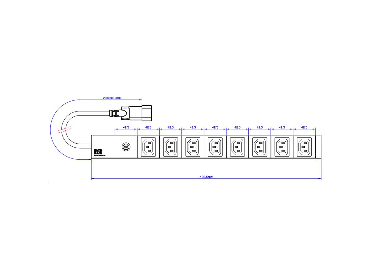 BACHMANN 19" Steckdosenleiste, 8x C13 Buchse, 1xC14 Stecker