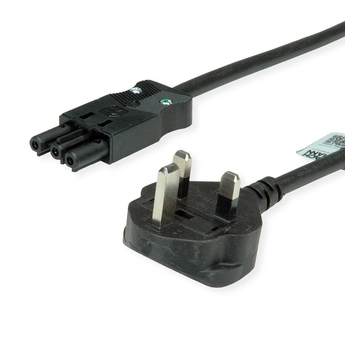 BACHMANN Geräteleitung H05VV-F 3G1,5mm², Schwarz, UK-Stecker 13A, Installationskupplung GST18, schwarz, 1,5 m