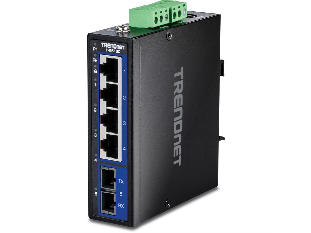 TRENDnet TI-G51SC 5-Port Gigabit Switch Industrial DIN-Rail mit MM SC-Port