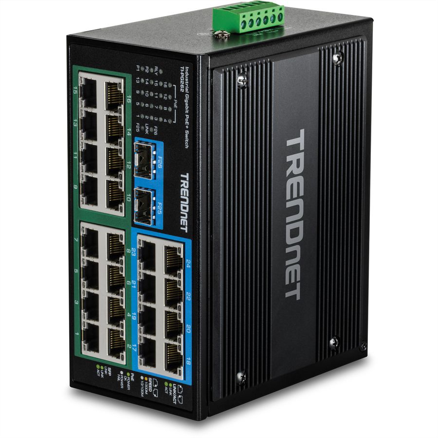 TRENDnet TI-PG262 DIN-Rail Switch, 26-Port gehärteter Industrial Gigabit PoE+